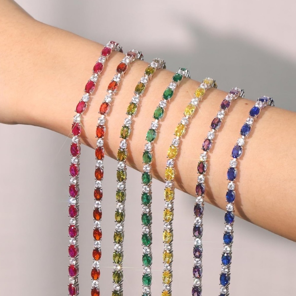 14k Gemstone and Diamond Tennis Bracelet